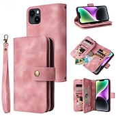 お買い得  iPhone用ケース-電話 ケース 用途 iPhone 15 Pro Max iPhone 14 13 12 11 Pro Max Plus Mini SE ウォレットカードケース ジッパ－ 全身保護 リストストラップ付き レトロ風 TPU PUレザー