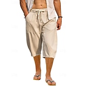 economico Vacanza-Per uomo Pantaloni capri Shorts di Lino Pantaloncini Estivi Shorts da Spiaggia Pantaloni harem Tasca Coulisse Elastico in vita Semplice Comodità Traspirante Lunghezza al polpaccio Vacanza Ferie