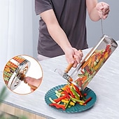 olcso Tábori konyha-2db/szett fészkelő grillkosarak kivehető fa nyéllel, 304-es rozsdamentes acél, gurulós grillcső hálós hálós kiegészítők zöldséges garnélarákhoz, ajándék férfiaknak apa férj, kültéri grill kemping