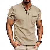 abordables T-shirt Henley décontracté-Homme Chemise Henley T-shirt Manches courtes Uni Mode Designer Basique Avec Poches Henley Vacances Rue Sortir Été Abricot bleu marine Grise T-shirt Henley