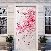 billige Dørdeksler-3d blomster dørdeksler veggmaleri dekor dør billedvev dør gardin dekorasjon bakgrunn dør banner avtakbar for inngangsdør innendørs utendørs hjemme rom dekorasjon gårdshus dekor forsyninger