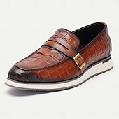ieftine Mocasini din piele premium-mocasini barbati piele negru maro model crocodil catarama metalica