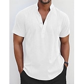economico Classico-Per uomo Camicia Camicia di lino Camicia Guayabera Camicia popover Camicia Estiva Abbigliamento da spiaggia Semplice Vacanza Casuale Bianco Blu marino Blu Cachi Manica Corta Colletto Estate