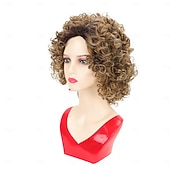 abordables perruque plus âgée-Perruques bouclées brunes courtes pour femmes perruque synthétique blonde mixte perruque de remplacement de cheveux bouclés rebondissants perruque bouclée avec racines foncées ruban blond gris