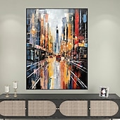 cheap Abstract Paintings-Cityscape Oil Painting handmade Textured Canvas Art Colorful Skyline painting hand painted Landscape Art Urban Street Scene Painting Modern art painting for Living Room Wall Decor