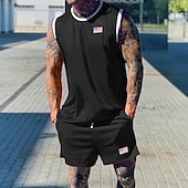 olcso Férfi Basic Tees szettek-Férfi Teniszing Rövidnadrág és póló szett Alkalmi ujjatlan öltöny Ujjatlan Terített nyak Nyár Színes Testedző Alkalmi 2 db Vakáció Hétköznapi viselet Sportruházat Fekete Fehér Zöld Férfi felső póló