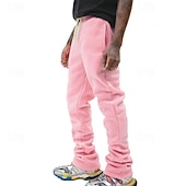 お買い得  ストレートレッグ-男性用 スウェットパンツ ズボン カジュアルパンツ ドローストリング 弾性ウエスト まっすぐな足 平織り 履き心地よい スポーツ・アウトドア 日常 ファッション カジュアル ブラック ピンク マイクロエラスティック