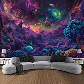 cheap Blacklight Tapestries-Blacklight Tapestry UV Reactive Glow in the Dark Glow Party Neon Mushroom Landscape Psychedelic Trippy Misty Hanging Tapestry Wall Art Mural for Living