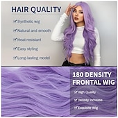 billiga Syntetiska peruker utan hätta-lila blond regnbåge body wave syntetiska peruker för kvinnor 26 tum långt lockigt hår för cosplay tjejer och kvinnor halloween fest eller daglig användning peruk