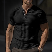 cheap Casual Henley Tee-Men&#039;s Button T Shirt T Shirt Henley Shirt Tee Short Sleeve V Neck Spring &amp; Summer Plain Pit Strip Fashion Designer Basic Vacation Street Going out Wine Black White Top Tee for Men