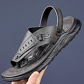 cheap Vacation Sandals-Men&#039;s Leather Sandals Slippers &amp; Flip-Flops Retro Walking Casual Daily Vacation Beach Comfortable Slip-on Shoes Yellow Gray