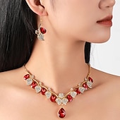 cheap Accessories For Women-Elegant Women&#039;s Blue Crystal Drop Necklace and Earring Set - Rhinestone-Embellished Floral Design, Perfect for Weddings, Formal Events, and Special Occasions