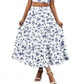 cheap Dresses-Women&#039;s Skirt A Line Swing Maxi Skirts Print Floral Holiday Vacation Summer Cotton Casual Boho Yellow Pink Red Navy Blue
