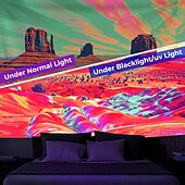cheap Blacklight Tapestries-Blacklight Tapestry UV Reactive Glow in the Dark Glow Party Neon Desert Trip Psychedelic Trippy Misty Hanging Tapestry Wall Art Mural for Living