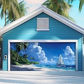 tanie Osłony drzwi garażowych-letnie wakacje na plaży baner na osłonę drzwi garażowych piękna duża dekoracja tła na zewnętrzne drzwi garażowe dekoracje ścienne domu impreza impreza parada