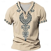 preiswerte Ethnischer Stil-Herren Barock- T Shirt Henley Shirt Kurzarm 3D-Druck Designer Ethnisch Casual Täglich Sommer Blau Khaki V Ausschnitt Henley Henley T-Shirt