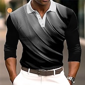 billiga Geometrisk pikétröja för män-Herr Geometrisk Pikétröjor Golftröja Långärmad Polotröjor Skjortor med krage Business Casual Arbetskläder Högtidskläder Festivalkläder Knappar 3D-utskrift Höst vinter Vit Vin Blå