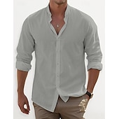 voordelige Klassiek-Voor heren Overhemd Overhemd met bandkraag Zomer overhemd Strand Kleding Overhemd met knopen Effen Casual Dagelijks Zwart Wit Blozend Roze blauw Lange mouw Band Kraag Lente zomer Kleding