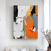 preiswerte Abstrakte Gemälde-strukturierte handgemalte Leinwand gewickelt Ölgemälde Wandkunst orange weiß schwarz abstrakte Leinwand Malerei modernes Kunstwerk Öl Hand Malerei Home Interior Rahmen fertig zum Aufhängen