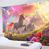baratos tapeçarias de animais-Fantasia unicórnio pendurado tapeçaria arte da parede grande tapeçaria mural decoração fotografia pano de fundo cobertor cortina casa quarto sala de estar decoração