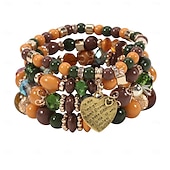 economico Braccialetti e bracciali rigidi-braccialetto da donna bohemien con perline a strati, ciondolo a cuore, elastico, accessorio di bigiotteria multicolore