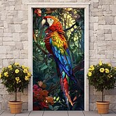 olcso Ajtófedelek-ólomüveg papagáj ajtóhuzatok falfestmény dekor ajtó kárpit ajtó függöny dekoráció háttér ajtó transzparens kivehető bejárati ajtóhoz beltéri kültéri otthon szoba dekoráció parasztház dekor kellékek