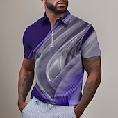 billige Geometrisk polo for menn-Herre Geometrisk Poloskjorter med glidelås Golf skjorte Kortermet Poloskjorter Skjorter med krage Business Casual Ferieklær Formell klær Festivalklær 3D-utskrift Kvart zip-polo Sommer Vår Blå Lilla