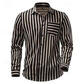 economico camicia da uomo con bottoni-Per uomo Camicia Camicia Estiva Camicia casual Camicia da Spiaggia Camicia con Bottoni Camicie a righe Kaki Verde militare Caffè Manica Lunga A righe Bavero Vacanza Camicia hawaiana Tasca