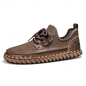 cheap Casual Lace-Up Shoes-Men's Beige Knit Casual Sneakers, Lightweight Lace-Up Comfort Walking Shoes for Daily Wear, Travel, Weekend Leisure and Smart Casual Outfits