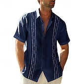 economico camicia da uomo con bottoni-Per uomo Camicia Camicia Estiva Camicia casual Camicia da Spiaggia Camicia con Bottoni Nero Blu Verde militare Blu scuro Grigio Manica Corta Semplice Collo ripiegato Vacanza Camicia hawaiana