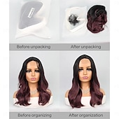 baratos Perucas Sintéticas com Renda-Peruca sintética Ondulado Estilo 18 polegada Multi Cores Parte do meio Parte U Peruca Mulheres Peruca Preto / Roxo