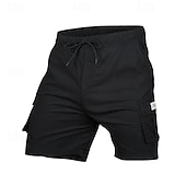 baratos Clássico-Homens Shorts táticos Bermuda Cargo Calção Com Cordão Cintura elástica Bolso multi Tecido Vestível Curto Ao ar livre Diário Para Noite Moda Clássico Preto Verde Tropa