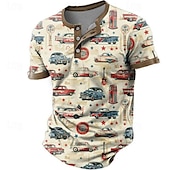 economico Vintage e retrò-Per uomo Auto Camicia Henley Manica corta Stampa 3D Festività Retrò vintage Feste Strada Estate Primavera Giallo Cachi Girocollo Maglietta Henley