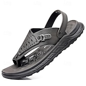 cheap Vacation Sandals-Men&#039;s Leather Sandals Slippers &amp; Flip-Flops Retro Walking Casual Daily Vacation Beach Comfortable Slip-on Shoes Yellow Gray