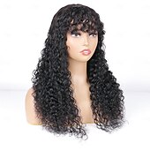 economico Parrucche di capelli veri senza cuffia-Cappelli veri Parrucca Corto Lungo Medio Ondulato Poco ondulata Frangetta dritta Con frangia Nero Colore Naturale Natura nera Migliore qualità Molto spesso Attaccatura dei capelli naturale A macchina