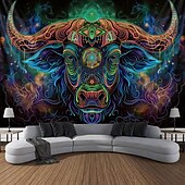 billiga Blacklight tapestries-blacklight gobeläng uv reaktiv glöd i mörkret glöd party neon bull djur psykedeliskt trippy dimmigt hängande gobeläng väggkonst väggmålning för vardagsrum sovrum