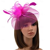billige Coiffer-fascinators Hatter Hodeplagg organza Fedora Solhatt slørhatt Hesteløp cocktail Elegant Retro Rød Med Fjær Ren Farge Hodeplagg Hodeplagg
