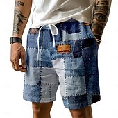 baratos Impressão Geométrica-Homens Ganga Costura em bloco de cores Calção Justo de Natação Shorts de Natação Bermuda de Surf Cintura Média Havaiana Casual Feriado Praia Com Cordão com forro de malha Cintura elástica Designer