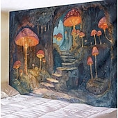 billige Trippy billedvev-sopp trehus hengende billedvev veggkunst stor billedvev veggmaleri dekor fotografi bakteppe teppe gardin hjem soverom stue dekorasjon