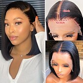 baratos Perucas de seda frontais de cabelo natural-Bob peruca de cabelo humano 13x4 hd peruca dianteira do laço 150 densidade sem cola pré arrancado com cabelo do bebê curto bob perucas para mulher