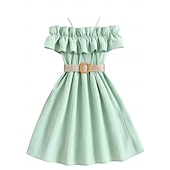 economico Vestiti casual-Bambino Da ragazza Vestito Tinta unica Manica corta Matrimonio Esterno Informale Con balze Festività Di tendenza Giornaliero Poliestere Al ginocchio Abito casual Vestito svasato Abito linea A Estate