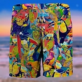billige Tropiske planter og blomster-Herre Tre Papegøye Blomst / Planter Badeshorts Surfeshorts Shorts Medium Midje Mote Gatemote Designer Avslappet Daglig Ferie Lomme Snorer Elastisk midje Designer Klær