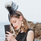 economico Cerchietti-fasce per capelli copricapo cappello con piattino in fibra cappello a cilindro da sposa tea party matrimonio elegante con copricapo in tulle laterale in pizzo copricapo