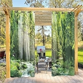 abordables Cortinas impermeables-Cortinas exteriores para patio, opacas impermeables, cubierta exterior para cenador, pabellón, pérgola, cenador, solárium, 2 paneles, cascada río