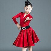 billiga Danskläder till latindans-Latinamerikansk dans Barndanskläder Klänning Ren Färg Tvinning Flickor Prestanda Träning Långärmad Hög Polyester
