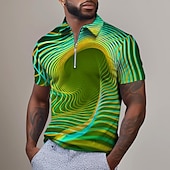 cheap Men&#039;s Geometric Polo-Men&#039;s Graphic Neon Zip Polo Shirts Golf Shirt Short Sleeve Polo Shirts Collared Shirts Casual Vacation Wear Rave Wear Party Outfits 3D Print Quarter Zip Polo Summer Spring Black Blue Purple