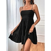baratos vestidos de verão-Mulheres Vestido midi Vestido de chiffon Vestidos Boho Chic Vestido elegante Elegante Boêmia Vintage Férias Diário Encontro Normal Tecido Sem Manga Com Alças Finas Preto Rosa Azul Verde Verão