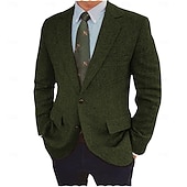  Herren Tweed Fischgrät Blazer Retro Vintage Jacke Winter Regular Übergröße Einreihig Zwei Knöpfe Braun Schwarz Blau