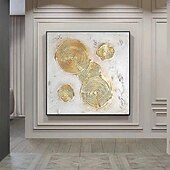 お買い得  抽象画-油絵 手描き ボヘミアン ウォールアート キャンバスに描かれた金色の円の絵画 銀色の抽象画 オリジナルの金箔テクスチャアート絵画 リビングルーム用の大きな壁アート絵画 アートワーク