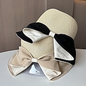 levne Party klobouky-Klobouky Doplňky do vlasů akryl / bavlna Sláma Kbelík Slamák Sluneční klobouk Ležérní Dovolená Elegantní retro S Mašle Čistá Barva Přílba Pokrývky Hlavy